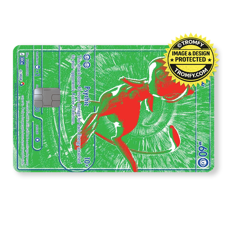 Retro Red Psychic Cat Green Card Skin - Anime Card